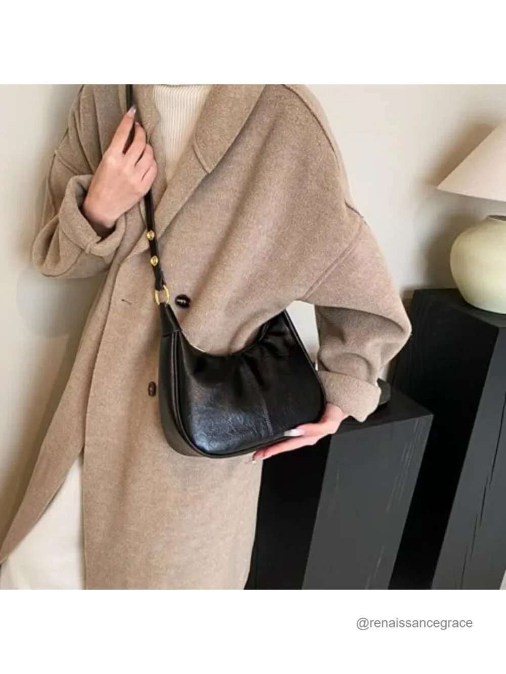 Small Hobo Bag Crescent Shoulder Purse Faux Leather Crossbody